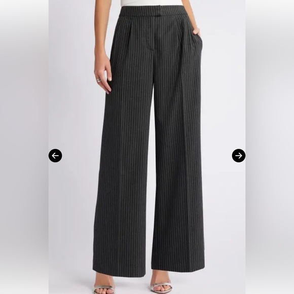 Open Edit Pants - OPEN EDIT Gray pinstriped wide leg pleated front pants size S